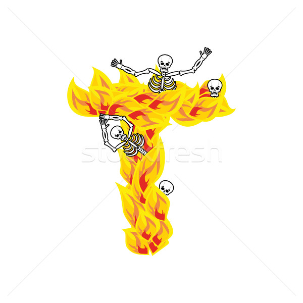 Stock photo: LetterT hellish flames and sinners font. Fiery lettering. Infern