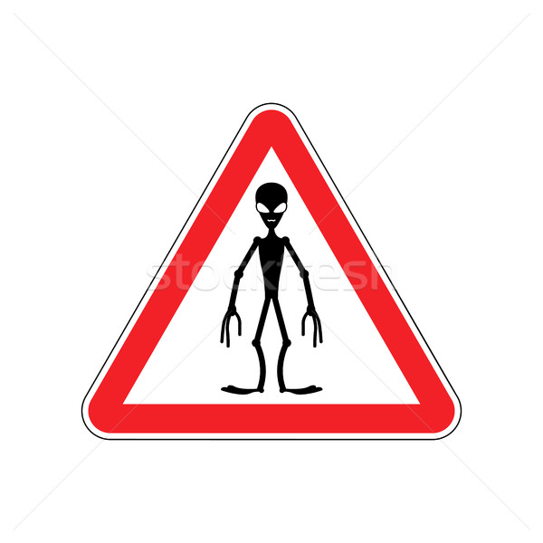UFO Warning sign red. Alien Hazard attention symbol. Danger road Stock photo © popaukropa
