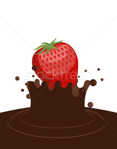 Red ripe strawberry drops in liquid hot chocolate. Splashes of c Stock photo © popaukropa
