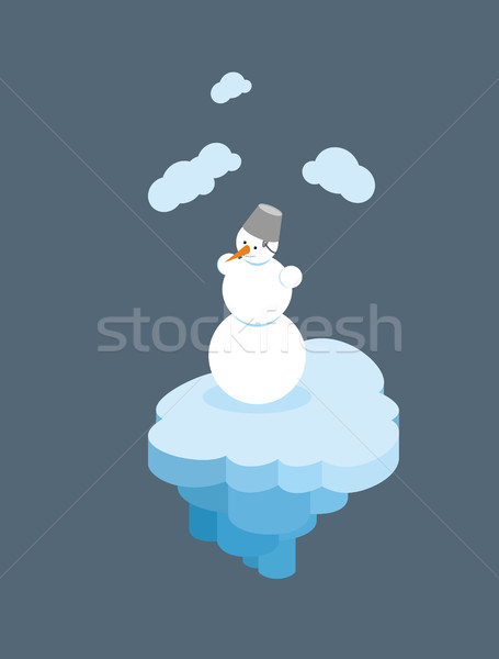 Snowman on  floating island. Christmas character on  piece of  i Stock photo © popaukropa