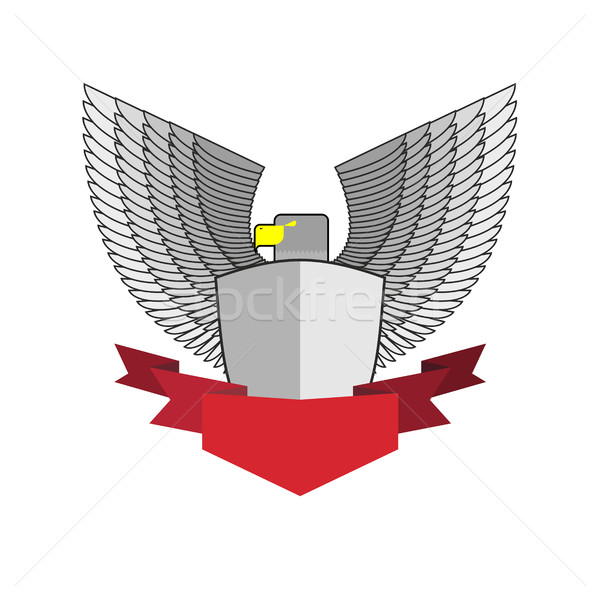 White Hawk with shield and red Ribbon. Bird and shield heraldic  Stock photo © popaukropa