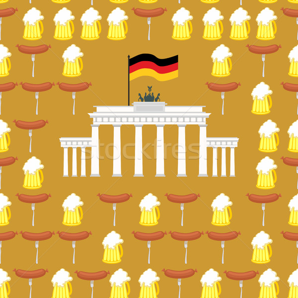 German seamless ornament. Symbols of Germany: beer and sausages. Stock photo © popaukropa