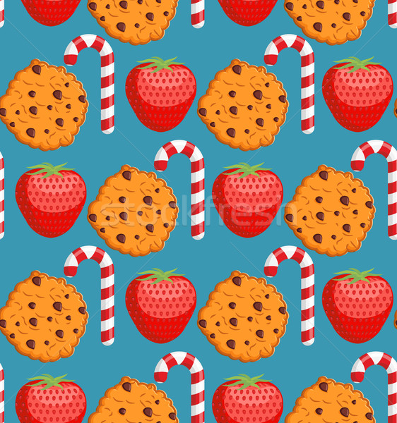 Sweet pattern. Cookies and mint stick ornament. Strawberry backg Stock photo © popaukropa