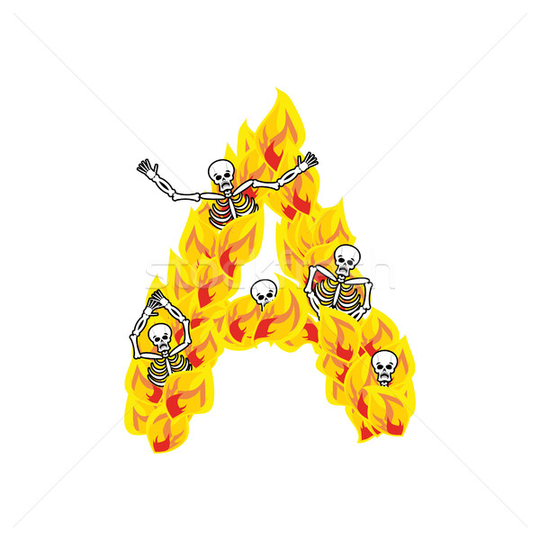 Letter A hellish flames and sinners font. Fiery lettering. Infer Stock photo © popaukropa