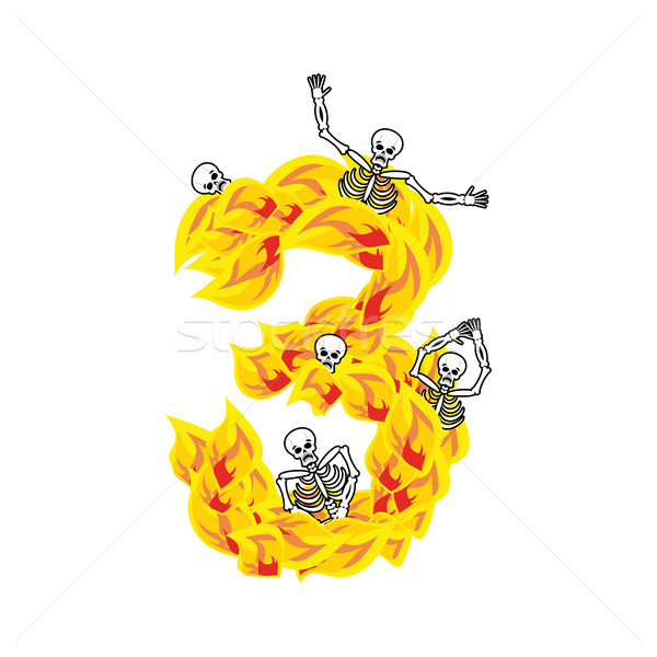 Number 3 hellish flames and sinners font. Fiery lettering three. Stock photo © popaukropa