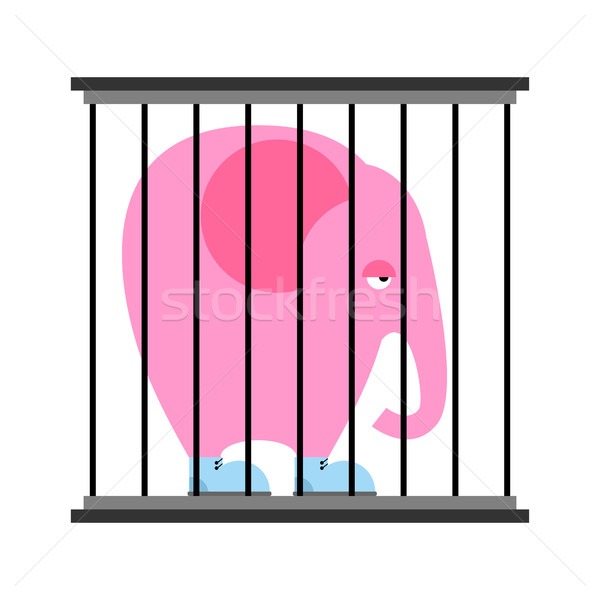 Sad pink elephant in cage. Animal in Zoo behind bars. Big beast  Stock photo © popaukropa