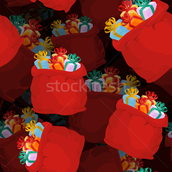 Santa bag of gifts seamless pattern. Festive red bag of volumetr Stock photo © popaukropa