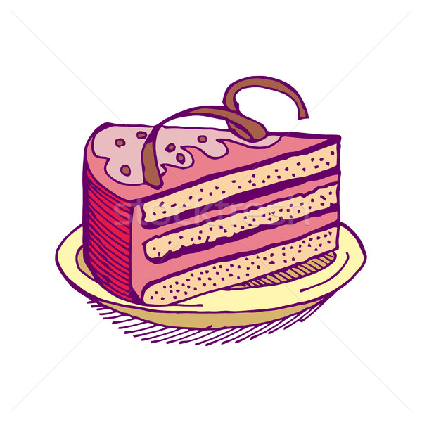 Piece of cake on plate. pie isolated. Dessert on white backgroun Stock photo © popaukropa