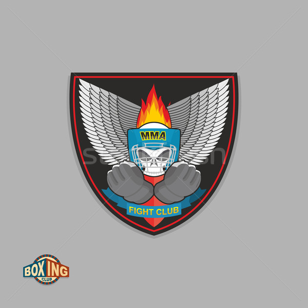  Mixed Martial Arts Labels. Skull   boxing helmet. MMA logo Stock photo © popaukropa