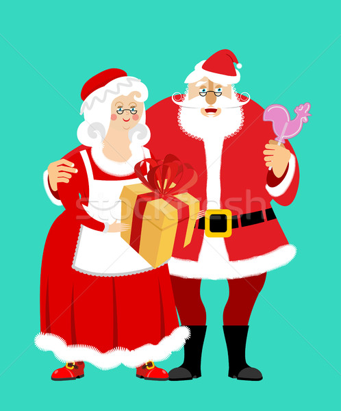 Santa and Mrs. Claus isolated. Christmas family. Woman in red dr Stock photo © popaukropa