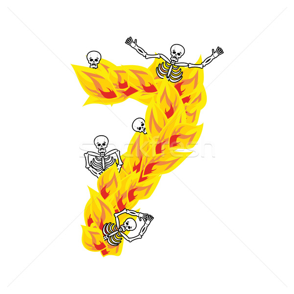 Number 7 hellish flames and sinners font. Fiery lettering seven. Stock photo © popaukropa