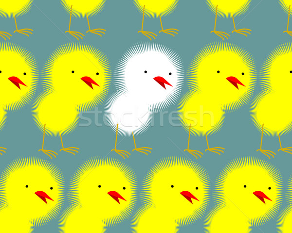 Yellow Chickens stand in a row and among them one white chick. N Stock photo © popaukropa