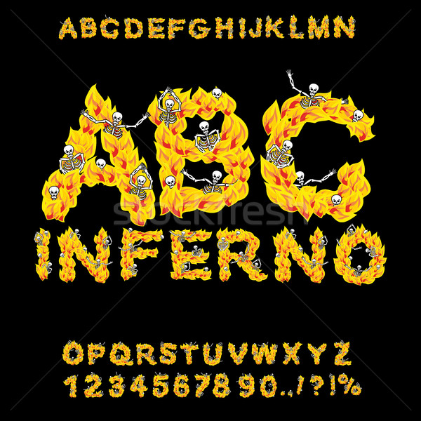 Inferno ABC. Hell font. Fire letters. Sinners in hellfire. helli Stock photo © popaukropa