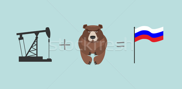 Stock photo: Oil rig and   bear. Symbols Russia.  Flag Of Russia. Vector illu