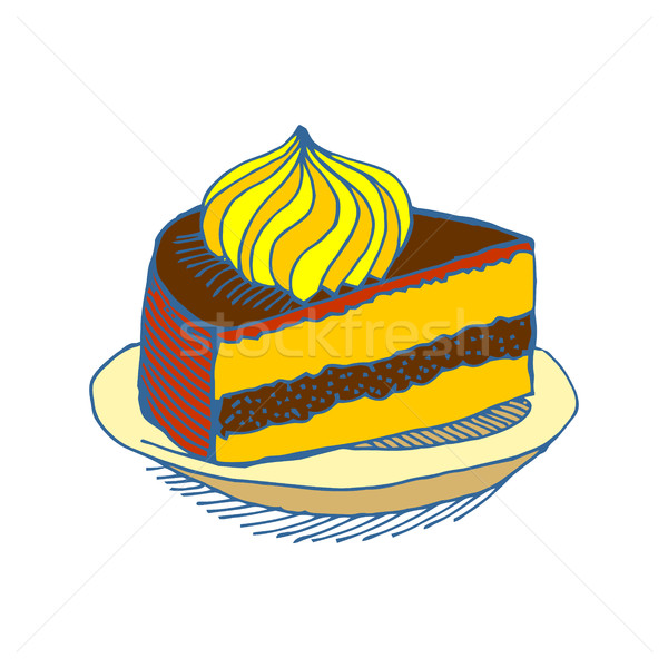 Stock photo: Piece of cake on plate. pie isolated. Dessert on white backgroun