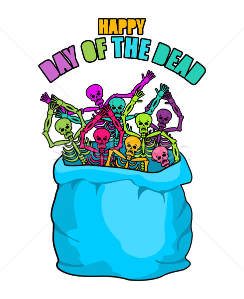 Day of the Dead. Skeletons in sack. Multicolored skull in bag. L Stock photo © popaukropa