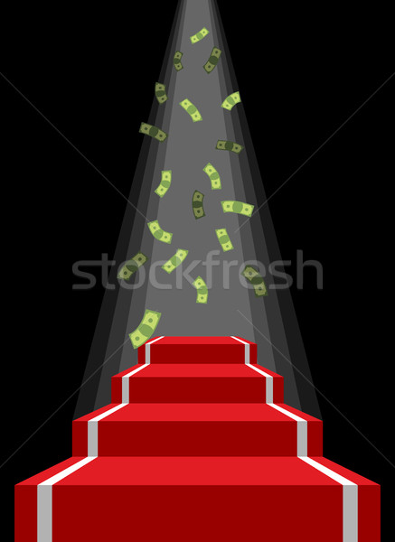 Kırmızı halı yağmur para düşen dolar kazanan Stok fotoğraf © popaukropa
