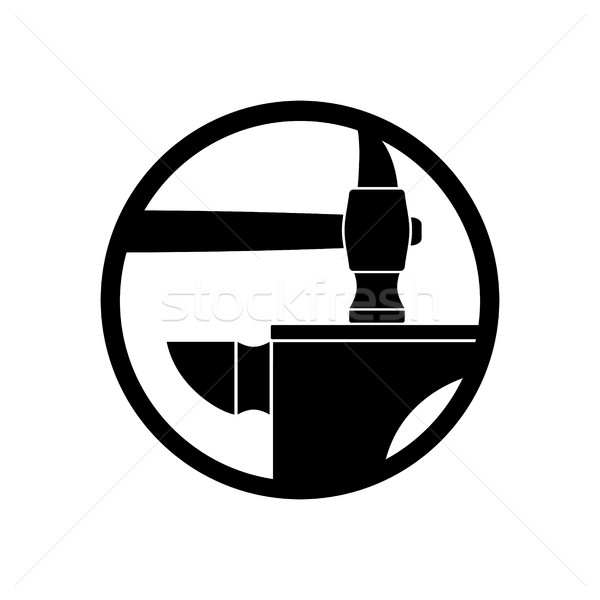 Logo Symbol Hammer Amboss Emblem Jahrgang Stock foto © popaukropa