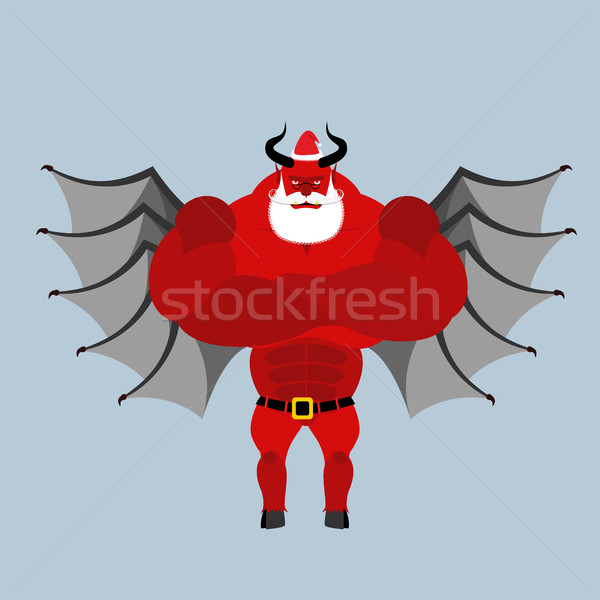 Satan Claus. Devil with beard and mustache. Red demon with horns Stock photo © popaukropa
