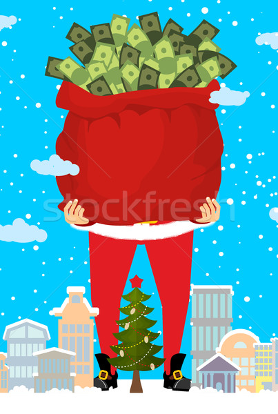 Santa and bag of money. Christmas gift cash. Red sack with dolla Stock photo © popaukropa