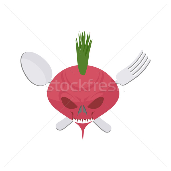 Veggie logo. Scary beet with eyes and teeth. Fork and spoon. Vec Stock photo © popaukropa