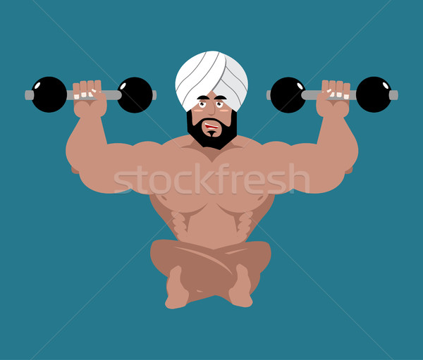 Indian sportsman. Fitness athlete from India. Yoga with dumbbell Stock photo © popaukropa