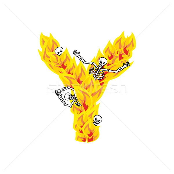 Stock photo: Letter Y hellish flames and sinners font. Fiery lettering. Infer