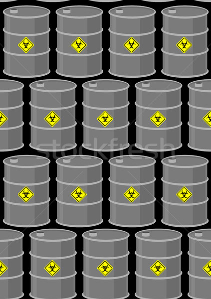 Barrel with biohazard seamless pattern. Gray metal drums on a bl Stock photo © popaukropa