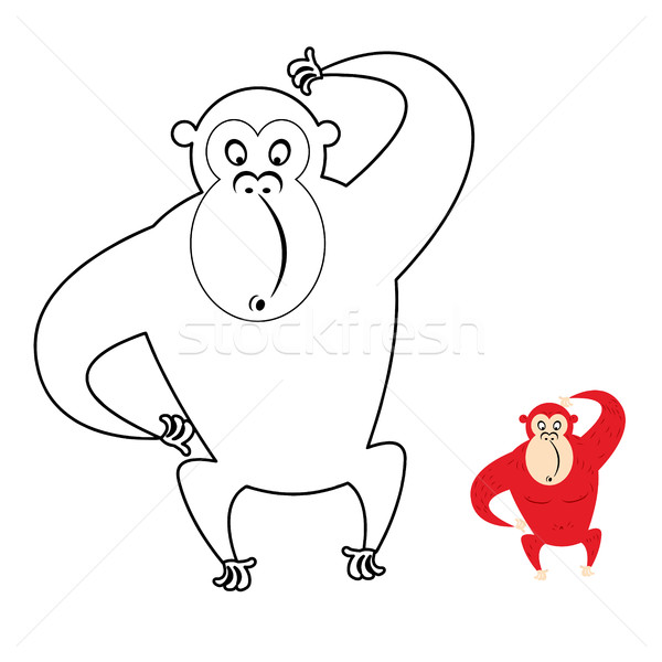 Monkey coloring book. Red monkey makes surprise muzzle. Funny pr Stock photo © popaukropa
