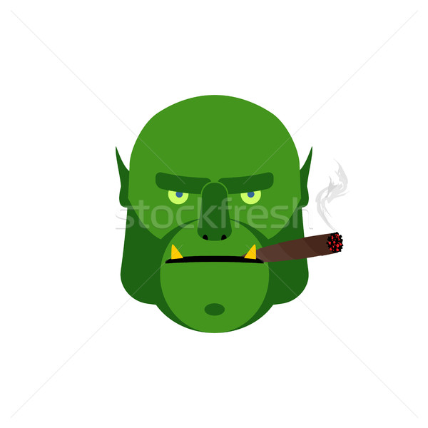 Angry ogr with cigar. Aggressive green monster isolated Stock photo © popaukropa