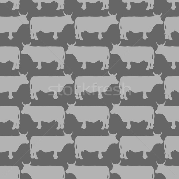 Grey cows graze seamless pattern. Vector background of livestock Stock photo © popaukropa