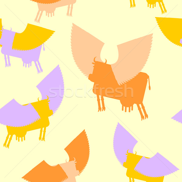 Cow wings seamless pattern. Colored Silhouettes Flying animal. v Stock photo © popaukropa