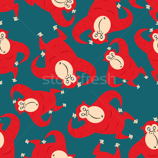 Red monkey seamless pattern. Funny Gorilla character new year Ch Stock photo © popaukropa