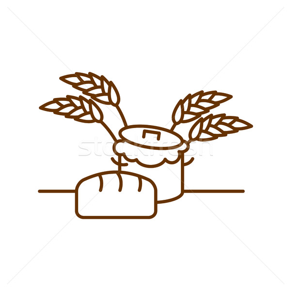 Saucepan and dough line sign. Symbol for bakery. Production brea Stock photo © popaukropa