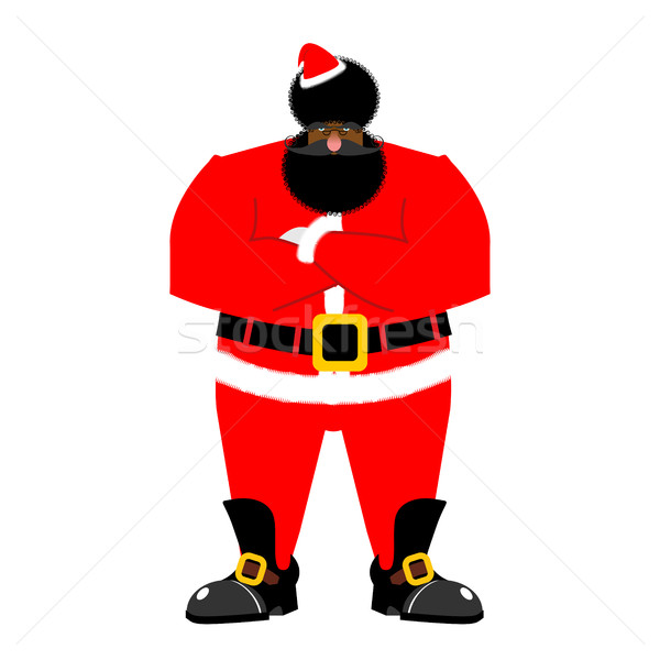 Grumpy black Santa. Angry African Claus. irate Christmas Aframer Stock photo © popaukropa