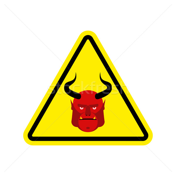 Satan Warning sign yellow. Demon Hazard attention symbol. Danger Stock photo © popaukropa