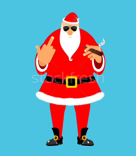 Bad Santa with cigar and fuck. Angry drunk Claus. Harmful Christ Stock photo © popaukropa