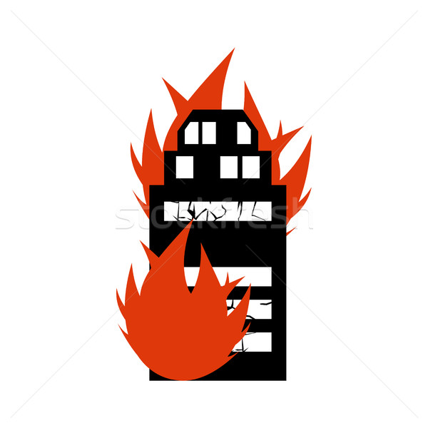 Burn building. Fire in facility. Arson home. Flames from office  Stock photo © popaukropa