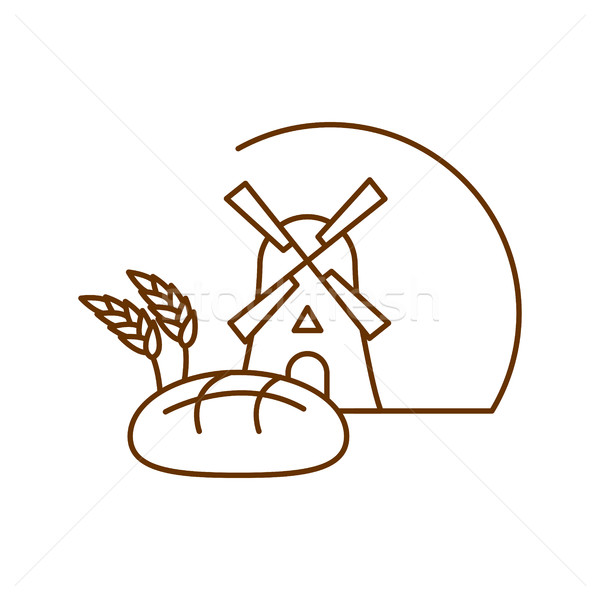 Bakery logo linear style. Store bread emblem. bakehouse sign. Mi Stock photo © popaukropa