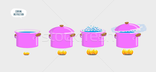Set cooking plates. Boiling water for various dishes. Stock photo © popaukropa