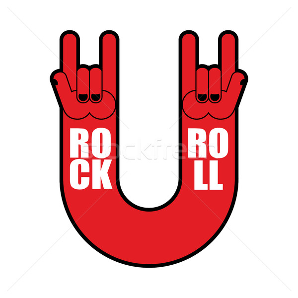 Rock and roll hand sign. Logo for rock music festival. Emblem fo Stock photo © popaukropa