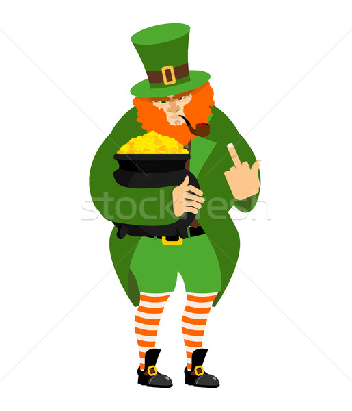 Angry Leprechaun fuck and pot of gold. dwarf in green clothes. b Stock photo © popaukropa