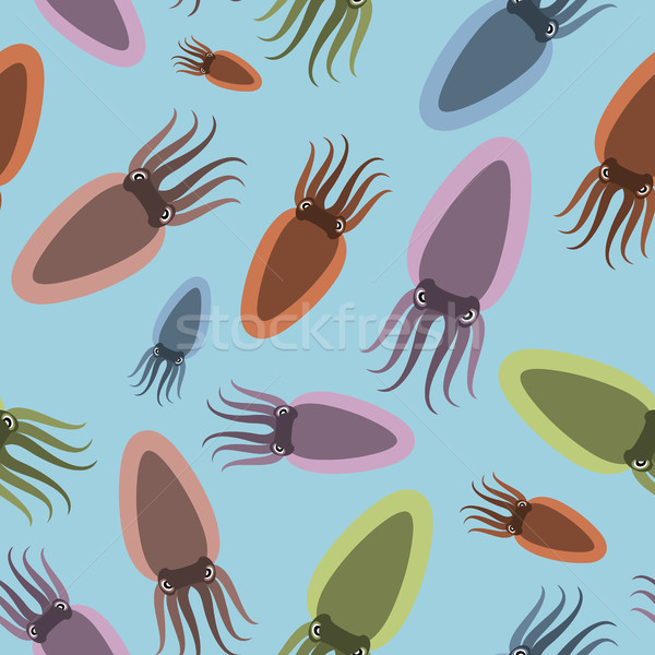 Multicoloured Marine molluscs seamless pattern on a blue backgro Stock photo © popaukropa