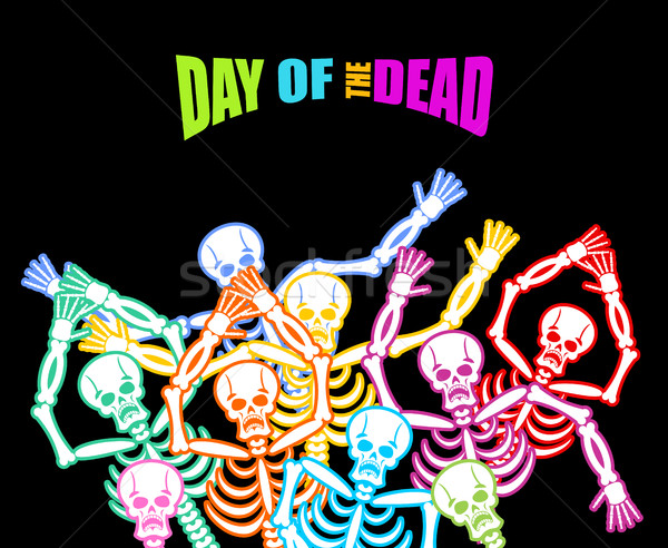 Foto d'archivio: Giorno · morti · multicolore · scheletro · colore · cranio