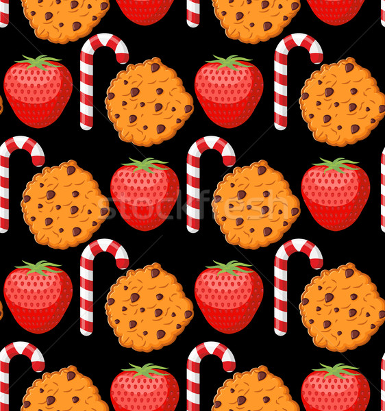 Sweet pattern. Cookies and mint stick ornament. Strawberry backg Stock photo © popaukropa