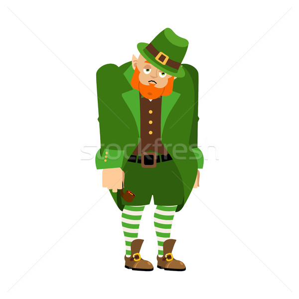 Stock photo: Leprechaun Sad. Dwarf with red beard sorrowful Emoji. Irish elf 