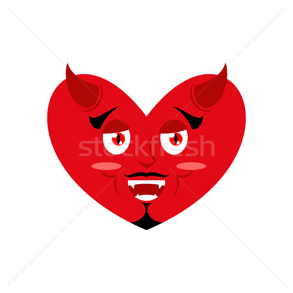Heart of devil. Red Demon love. Horns and fangs Stock photo © popaukropa
