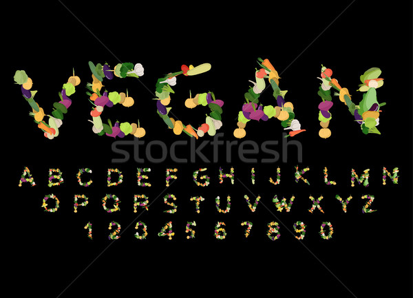 Vegan font. Alphabet of vegetables. Edible letters. Potatoes and Stock photo © popaukropa