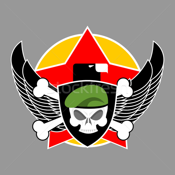 Military emblem. Army logo. Soldiers badge. Skull in beret. Wing Stock photo © popaukropa