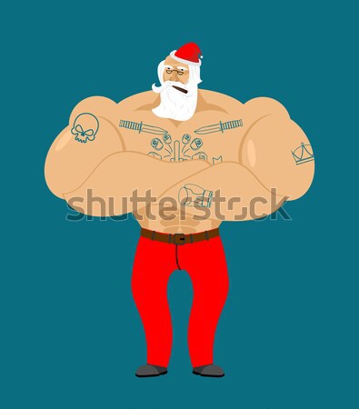 Hipster beard and tattoos. Mustachioed brutal man. Strong muscle Stock photo © popaukropa